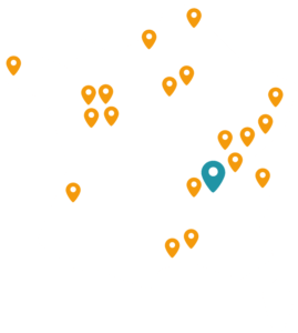 Carte de france fond blanc avec pin en orange et pins bleu du siege