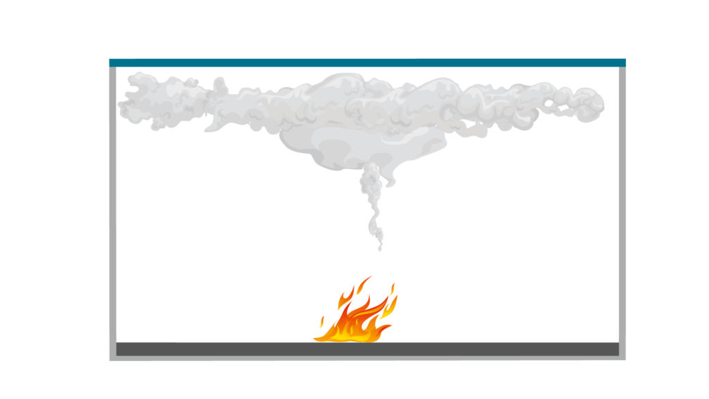 schéma de coupe d'un local sans écran de cantonnement avec propagation de fumé